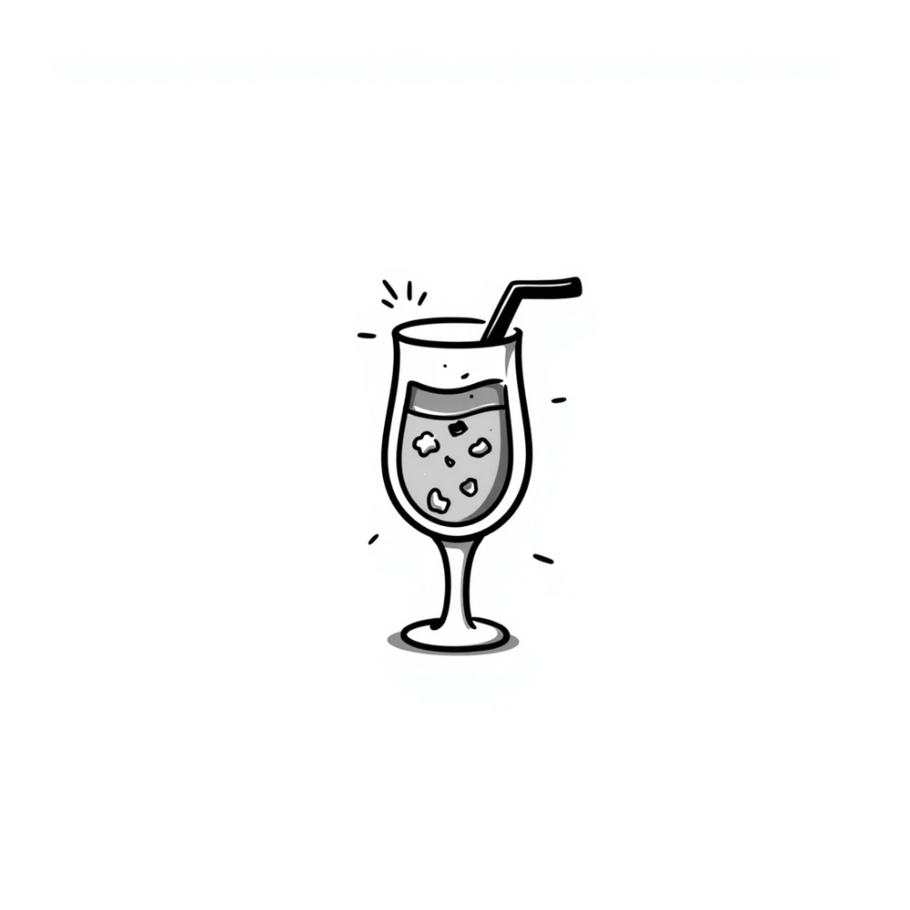 hand-drawn playful Aperol Spritz cocktail with straw sticker