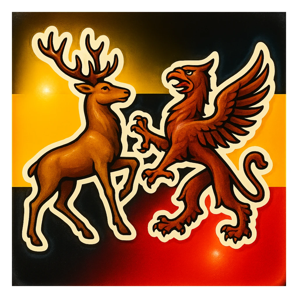 Baden-Württemberg coat of arms animal featuring a stag and griffin, less cartoonish, with the Baden-Württemberg flag as background, retro stickers style, no text sticker