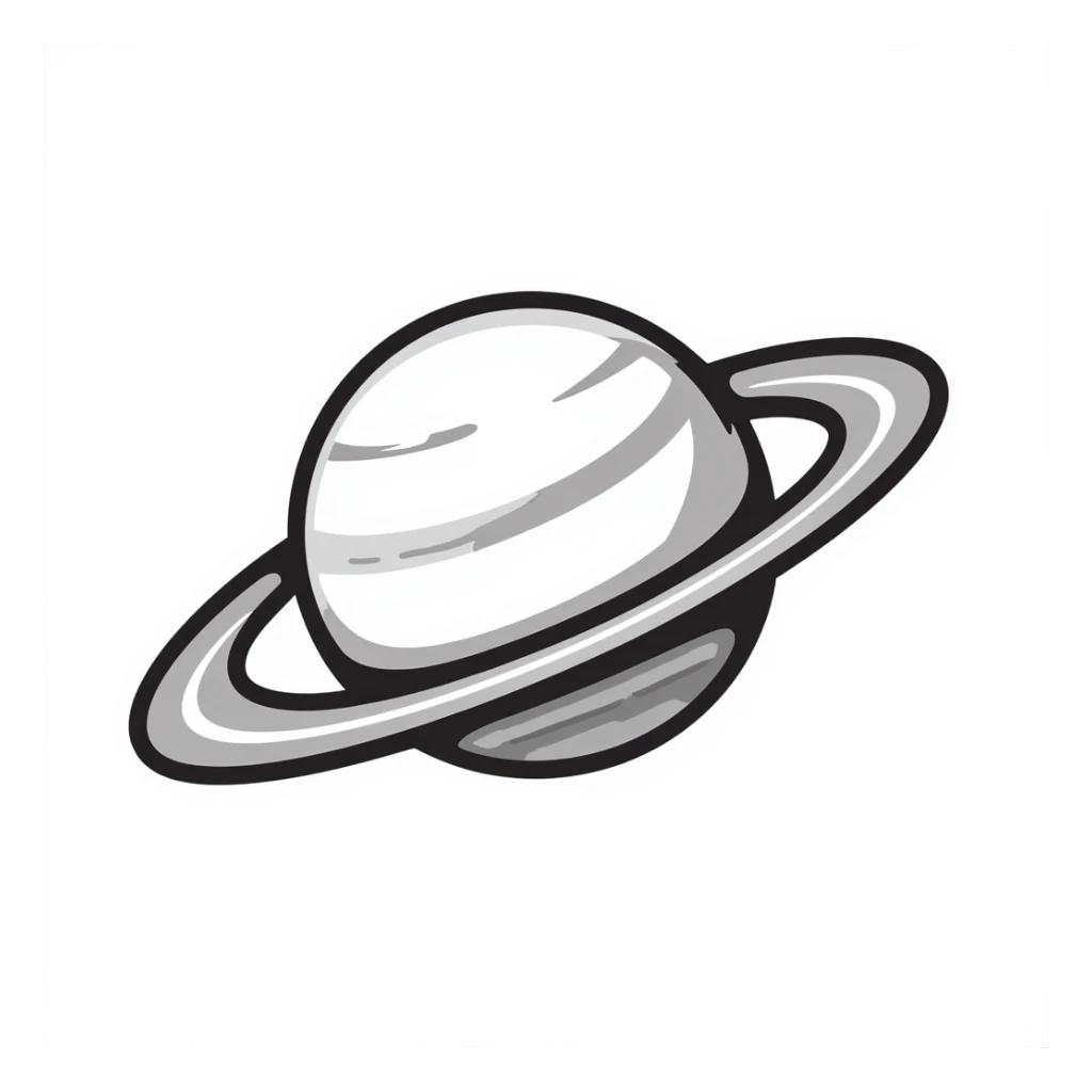 Hand-drawn Saturn planet in grey tones sticker