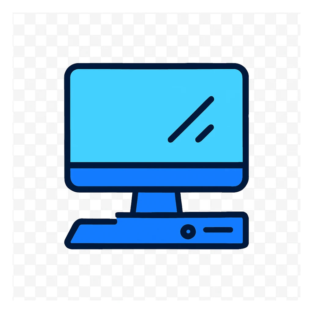 simple clean line-art icon of a computer, light and deep blue lines, white background, modern minimalist style, no gradients or shading, professional clear, 1:1 aspect ratio, icon style, AlefStudio inspired sticker