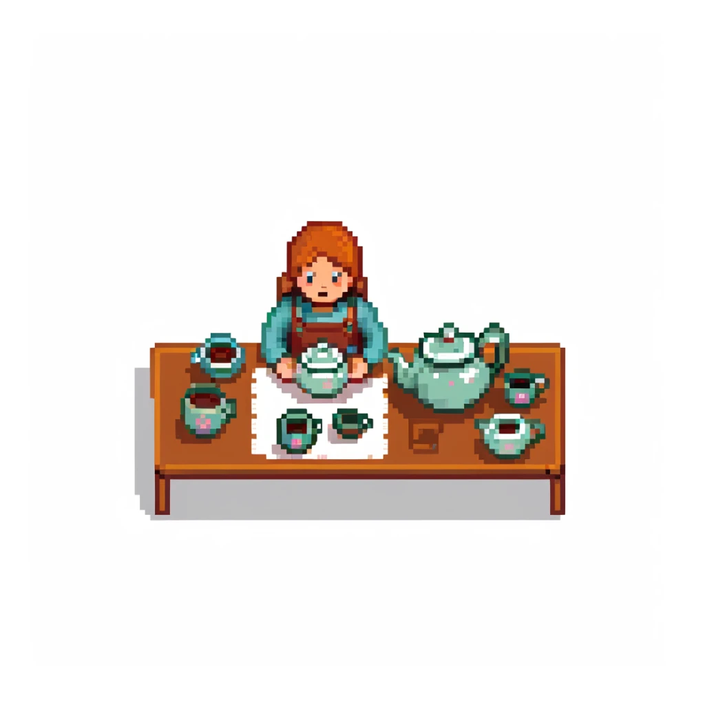 Traditional Chinese tea ceremony with teapot, cups, and person serving tea sticker