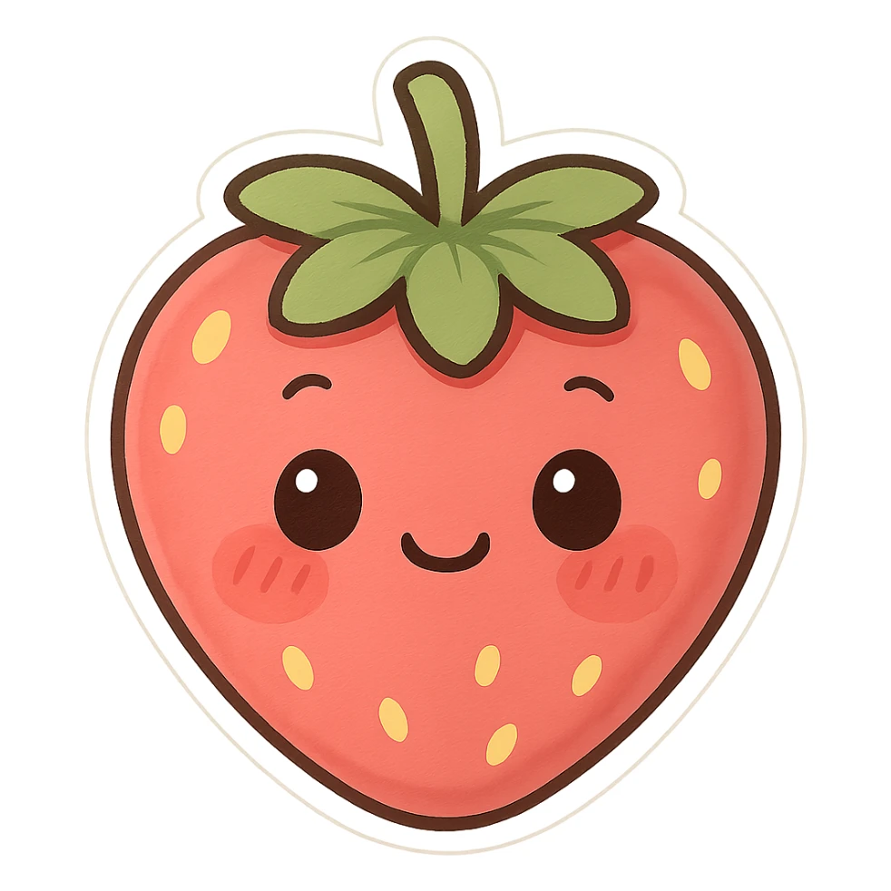 chibi sticker of a blushing strawberry with a cute face sticker