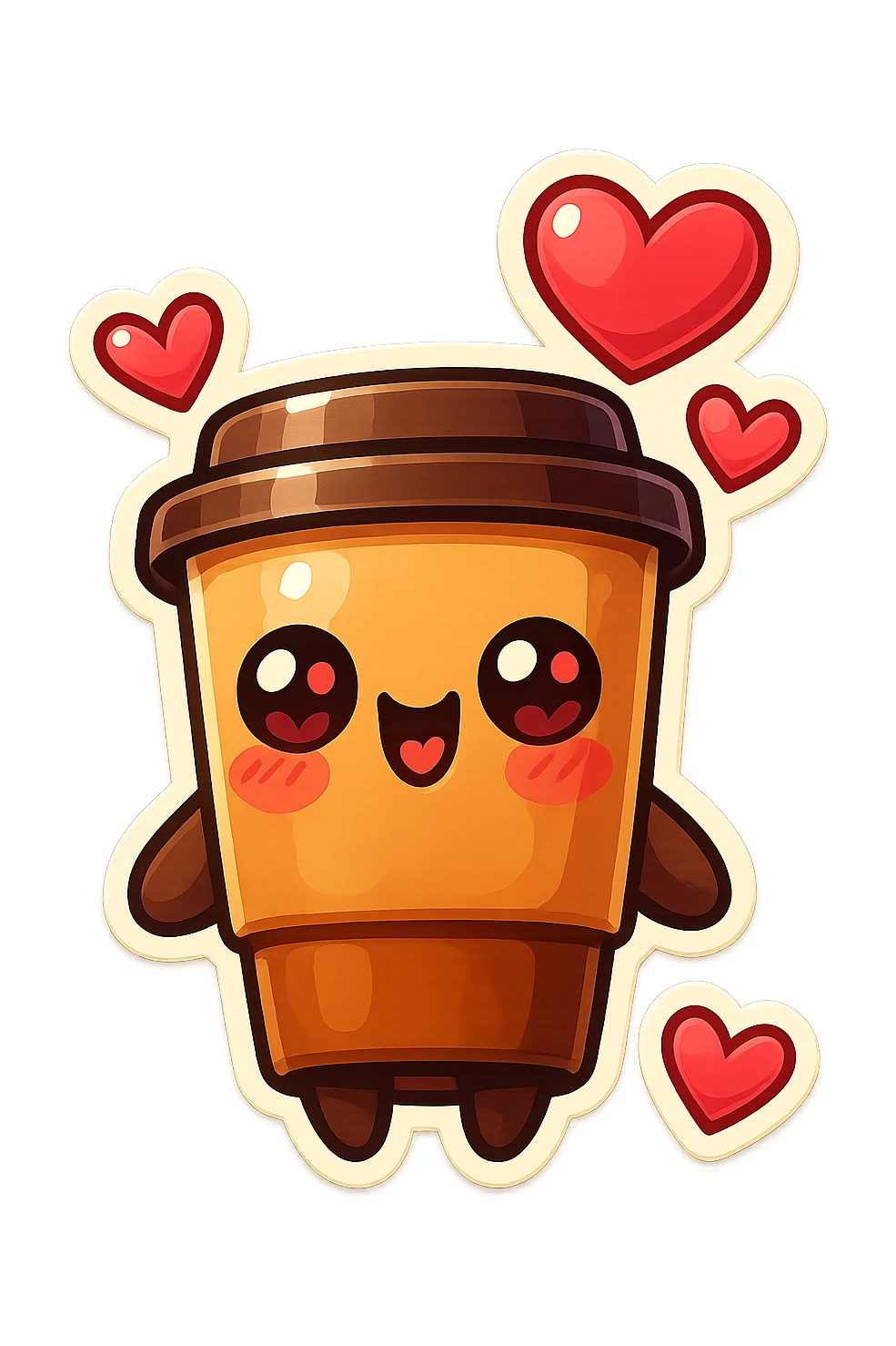 Tall coffee cup, extreme flirty, gushing with love, dramatic sticker