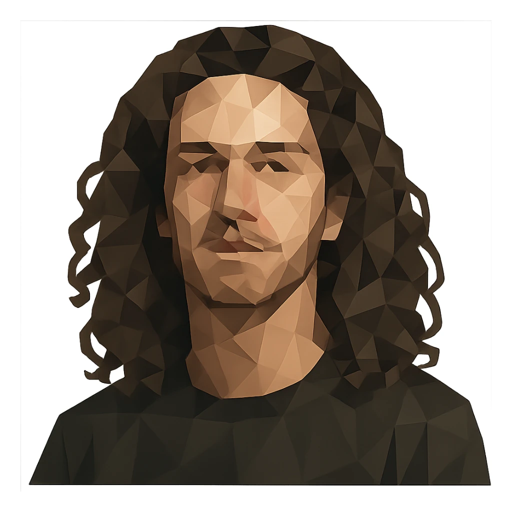 low-poly polygonal style guy with long and curly hair sticker