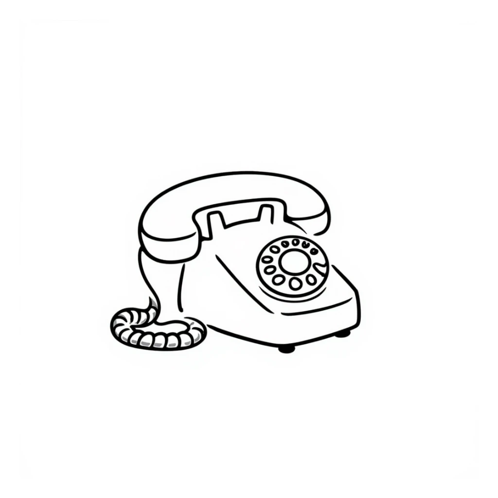 A simple hand-drawn corded telephone with handset and curly cord sticker