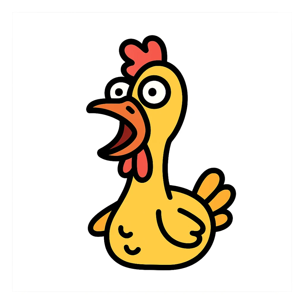 icon of a rubber chicken with exaggerated features, humorous and lighthearted sticker