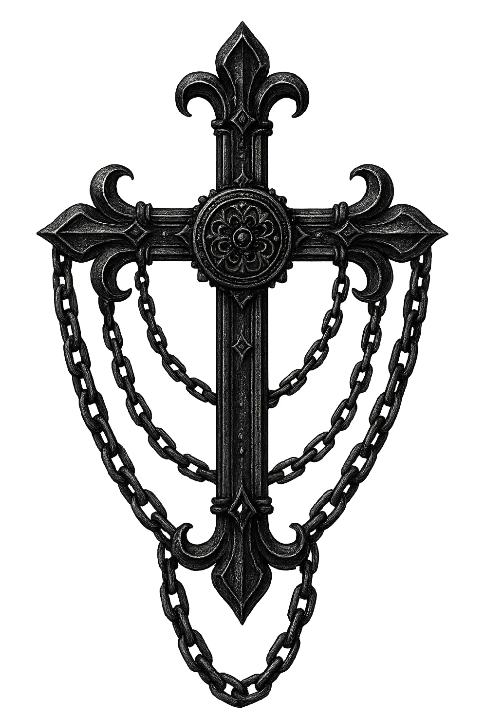 gothic style metallic black goth cross with chains sticker