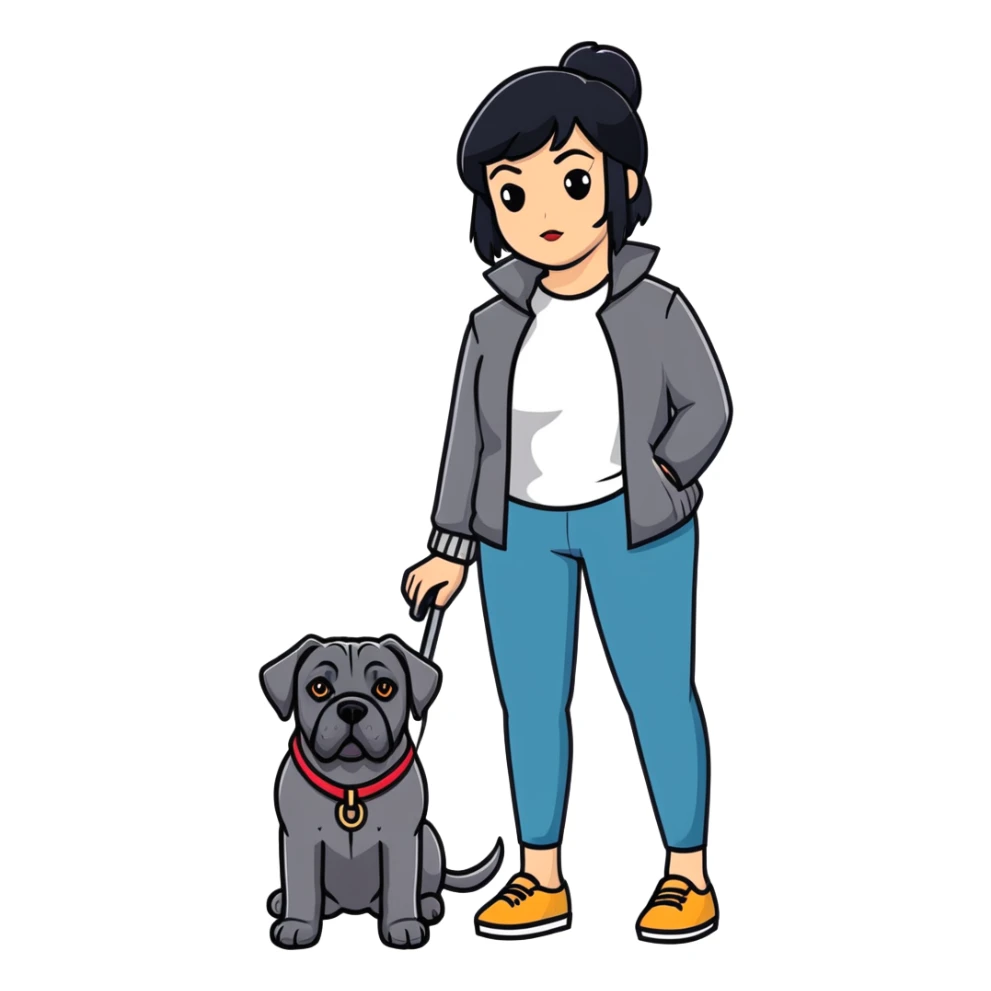 Elegant woman with black hair posing with Cane Corso dog sticker