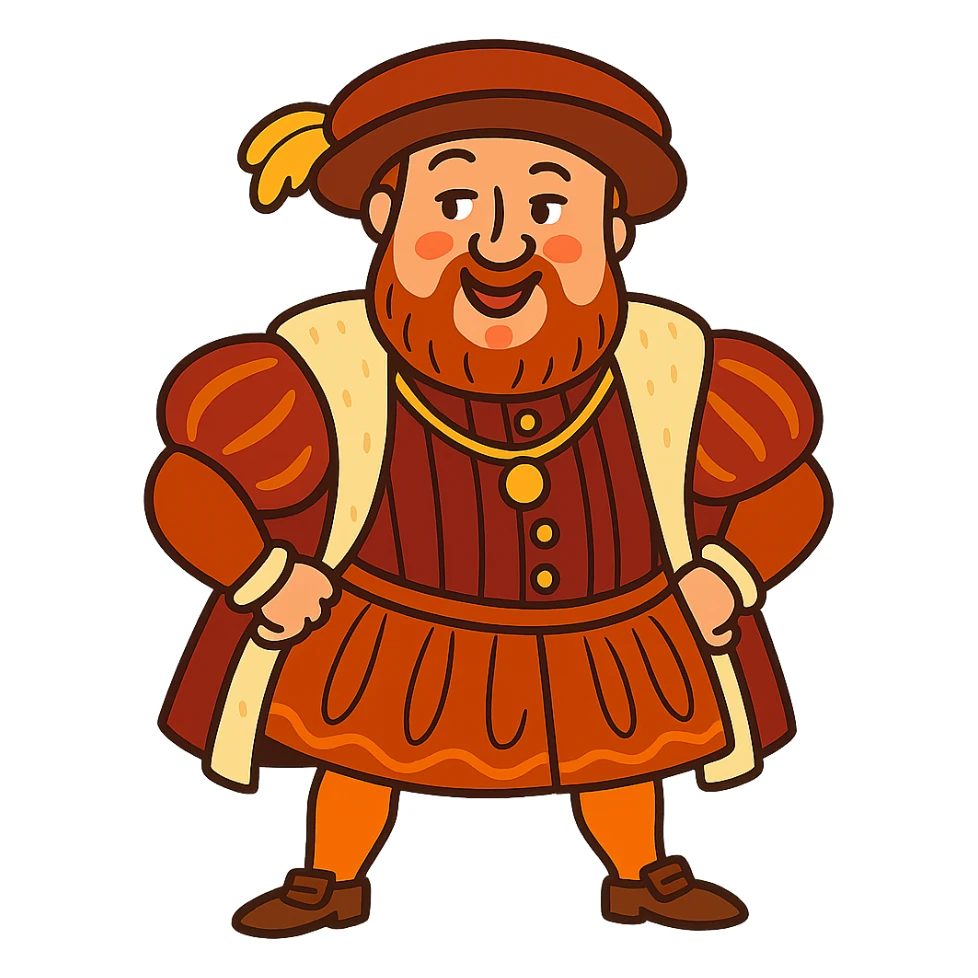 flat toon style bright colored Henry the 8th with humorous look sticker