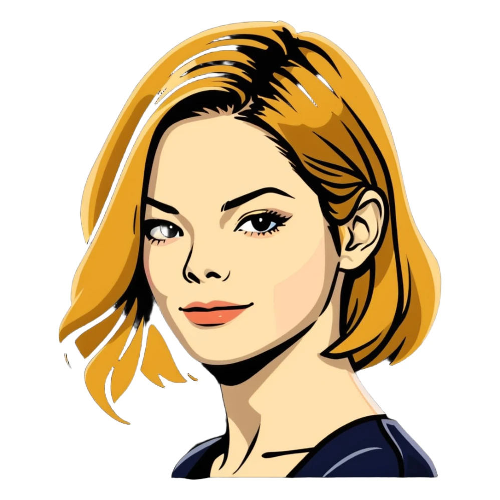 Michelle Monaghan with honey blonde hair, elegant portrait sticker