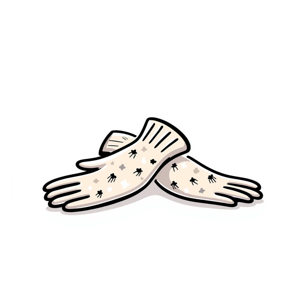 Garden gloves with floral pattern in pastel colors (dd9fb0, ffc6d3, a3bfc9, c4bee2, f1b091), hand-drawn doodle style sticker