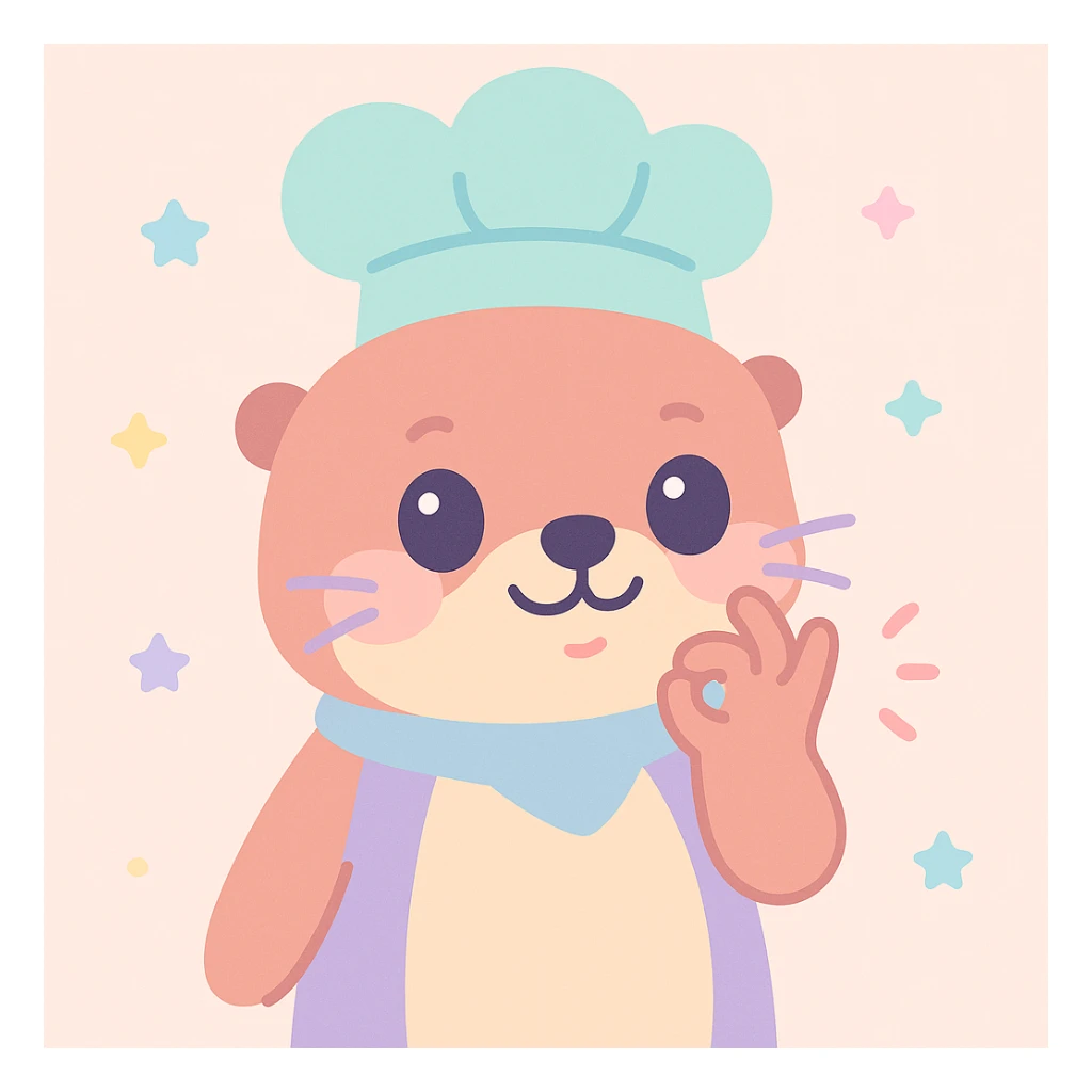 playful otter in a chef hat making a chef's kiss gesture sticker