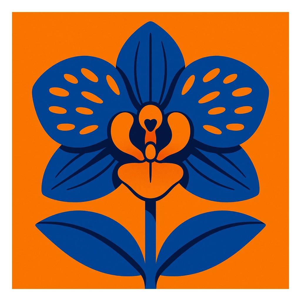 blue and orange colored orchid, stylized and modern sticker