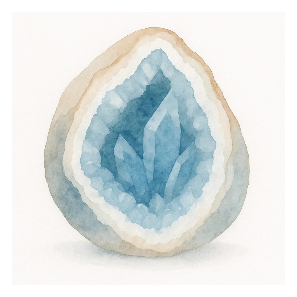 blue crystal geode, watercolor art, soft gradients, delicate details sticker