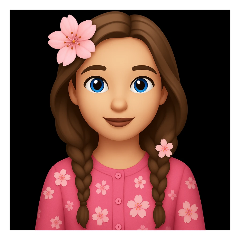 Make the cardigan pink with buttons and add a cherry blossom (🌸) theme, keeping the rest of the image the same sticker