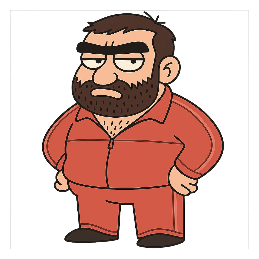 Recep İvedik Turkish comedy character iconic look big eyebrows beard red tracksuit simple cartoon sticker