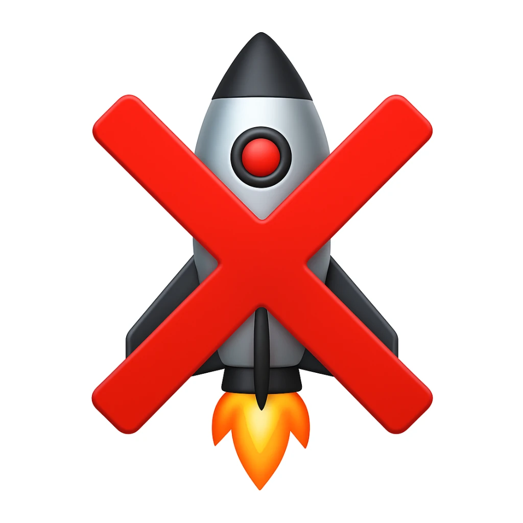 Make the X cross go from side to side, extending outside the rocket, in emoji style. The style should resemble apple style emojis with clear and concise design, focusing on the X cross extending beyond the rocket's sides. sticker