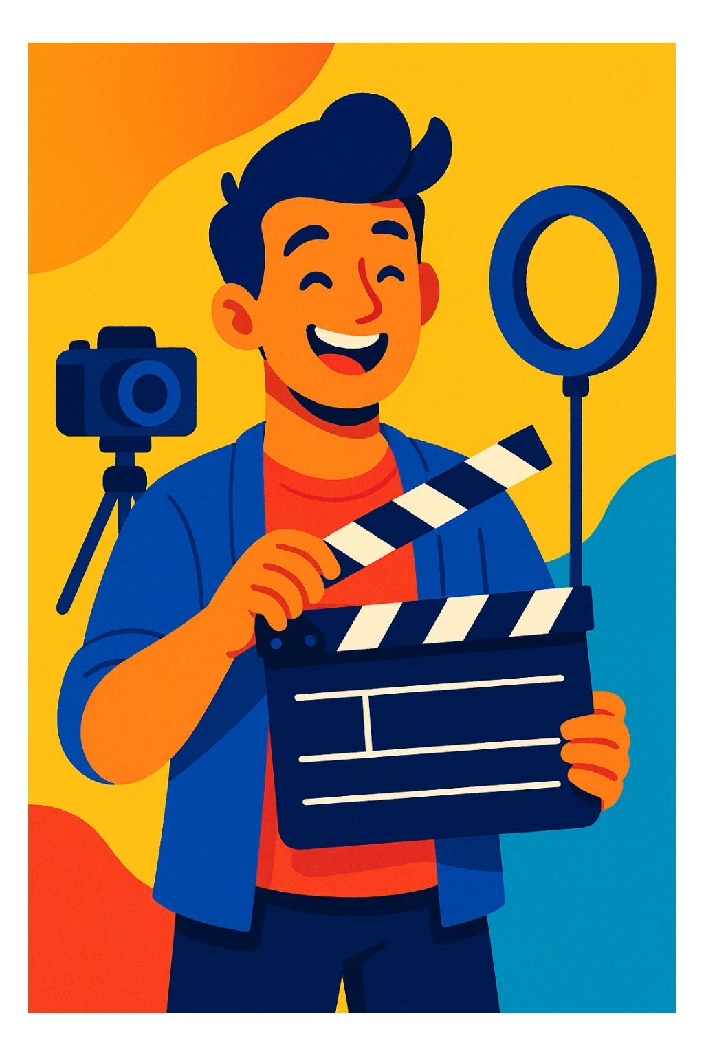 a content creator holding a clapperboard, vibrant and modern style sticker