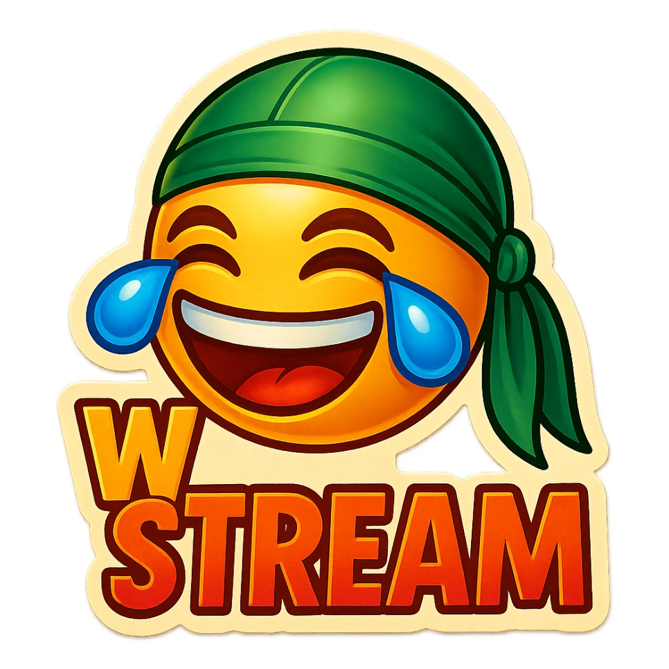 laughing crying 
lol face
Change His durag To Green
Add the words W Stream sticker