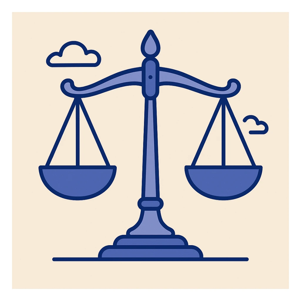 classic balance scale, symbol of justice, modern flat style sticker