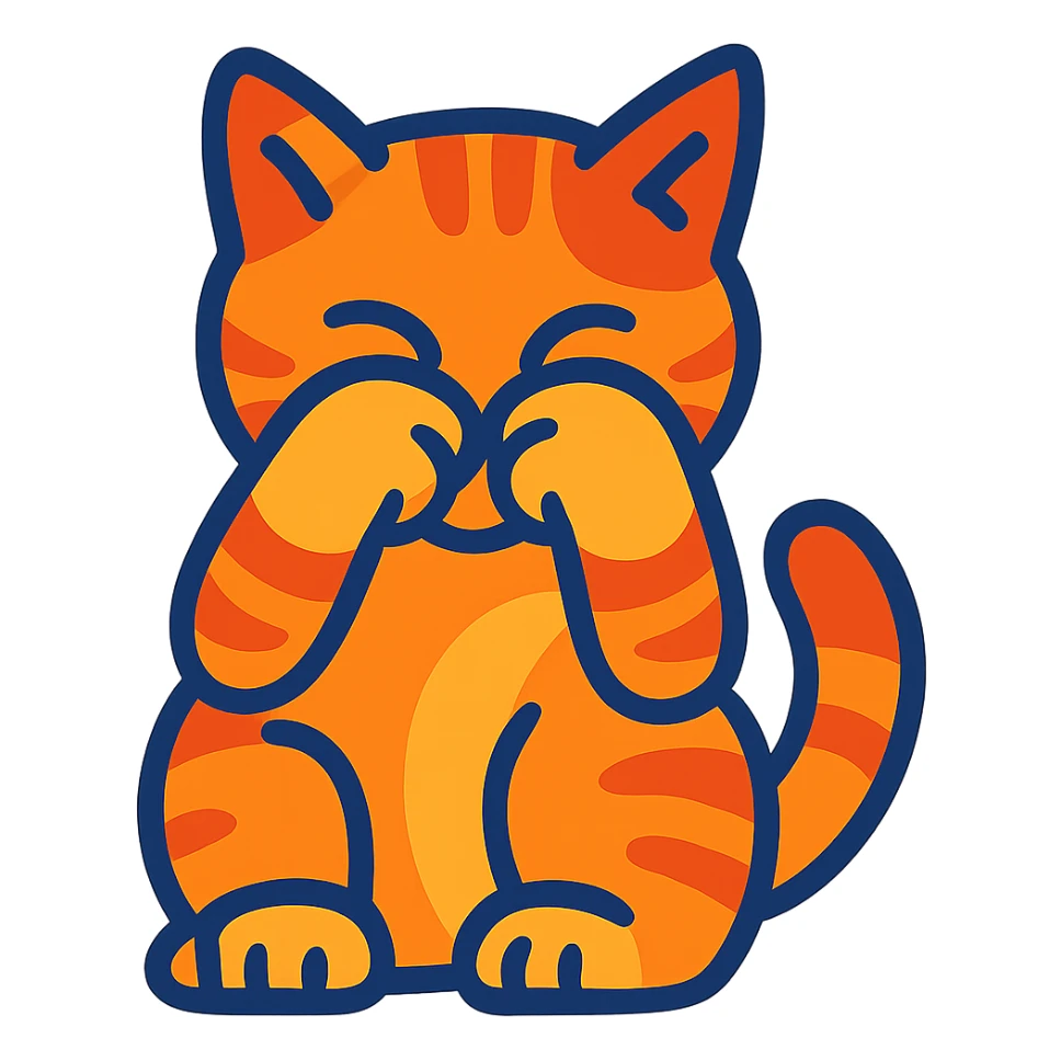 cat covering its face with its paws, vibrant toon style sticker