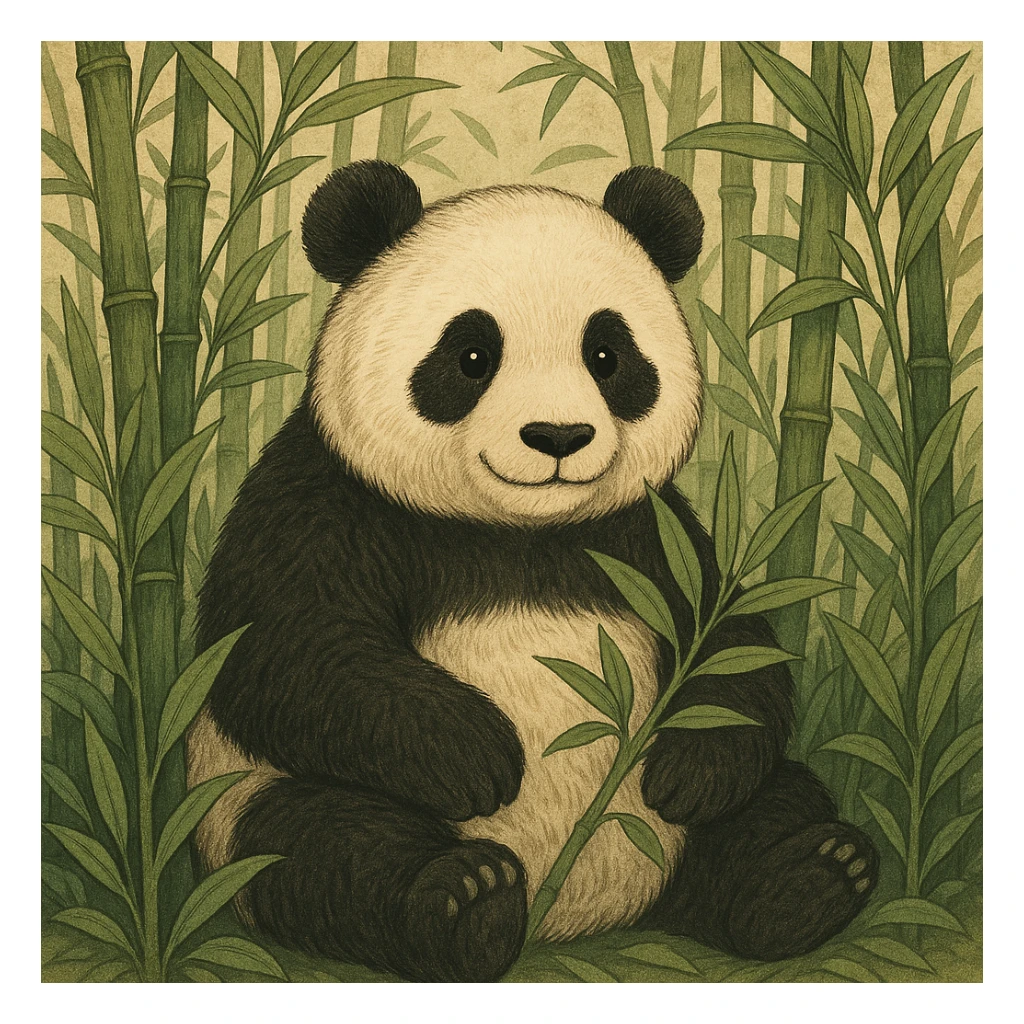 A lovely panda surrounded by bamboo, in the style of the reference image sticker