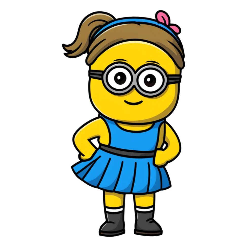 girly minion with skirt and ponytail sticker