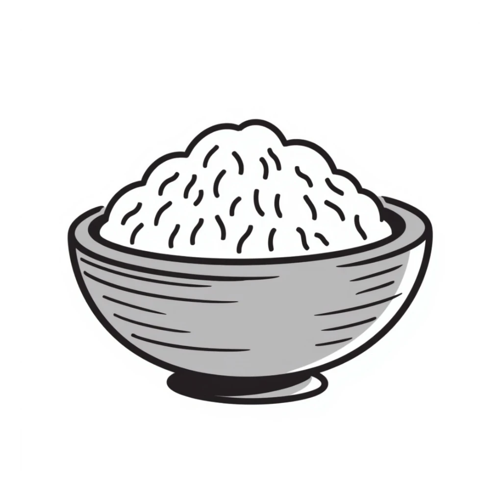 rice in a traditional wooden bowl, hand-drawn look sticker