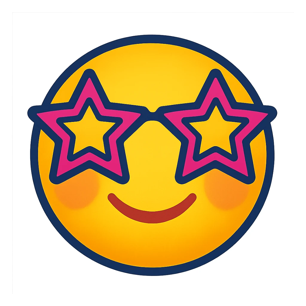 face with star glasses emoji, digital illustration sticker