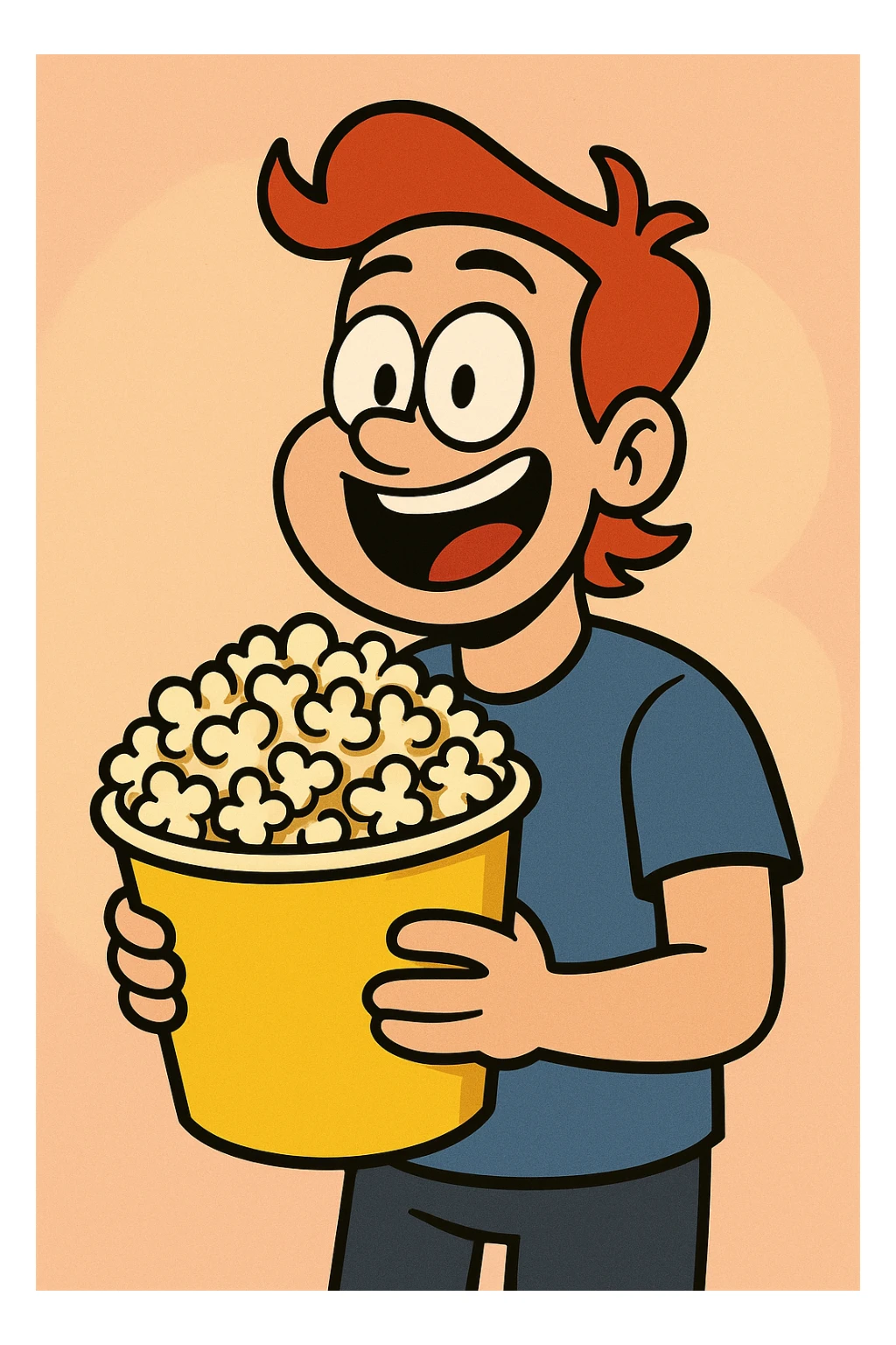 popcorn in a yellow bucket, cartoon style, cheerful, simple background sticker