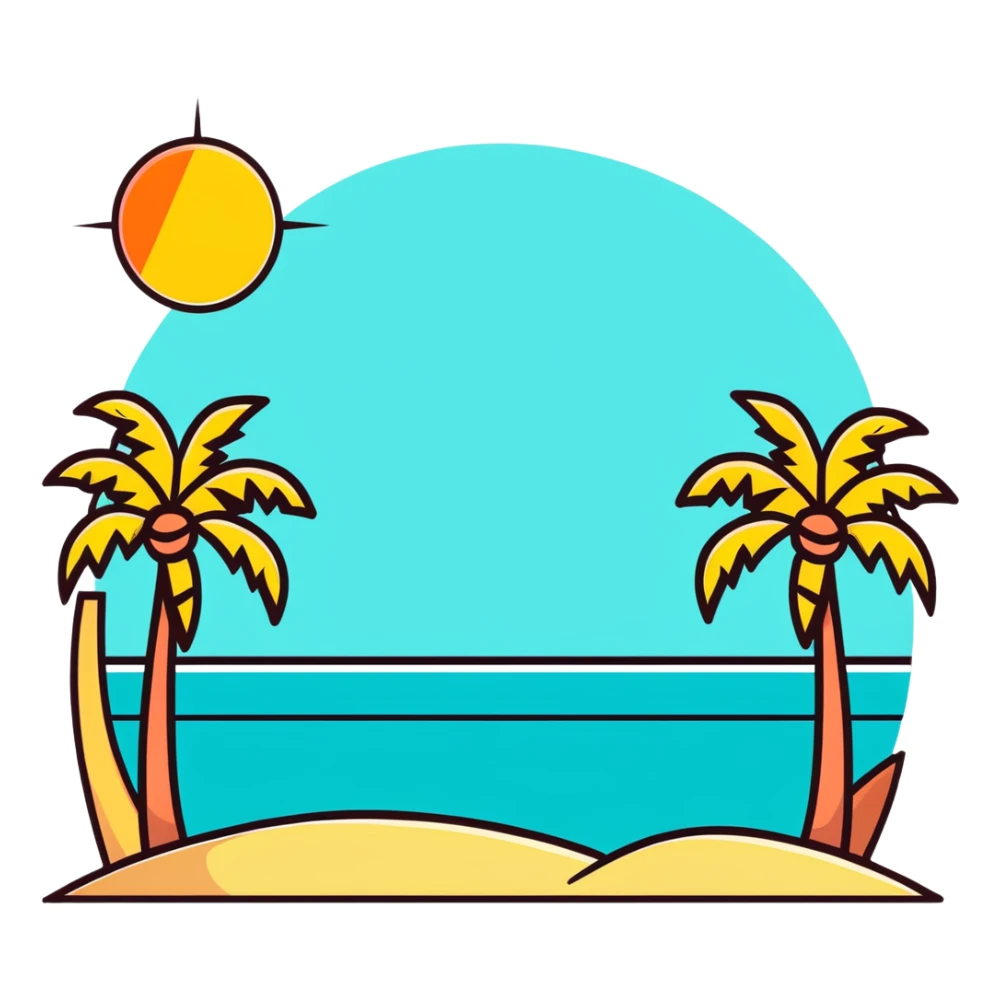 sun tanning scene on Miami beach with palm trees and sun, playful vibe sticker