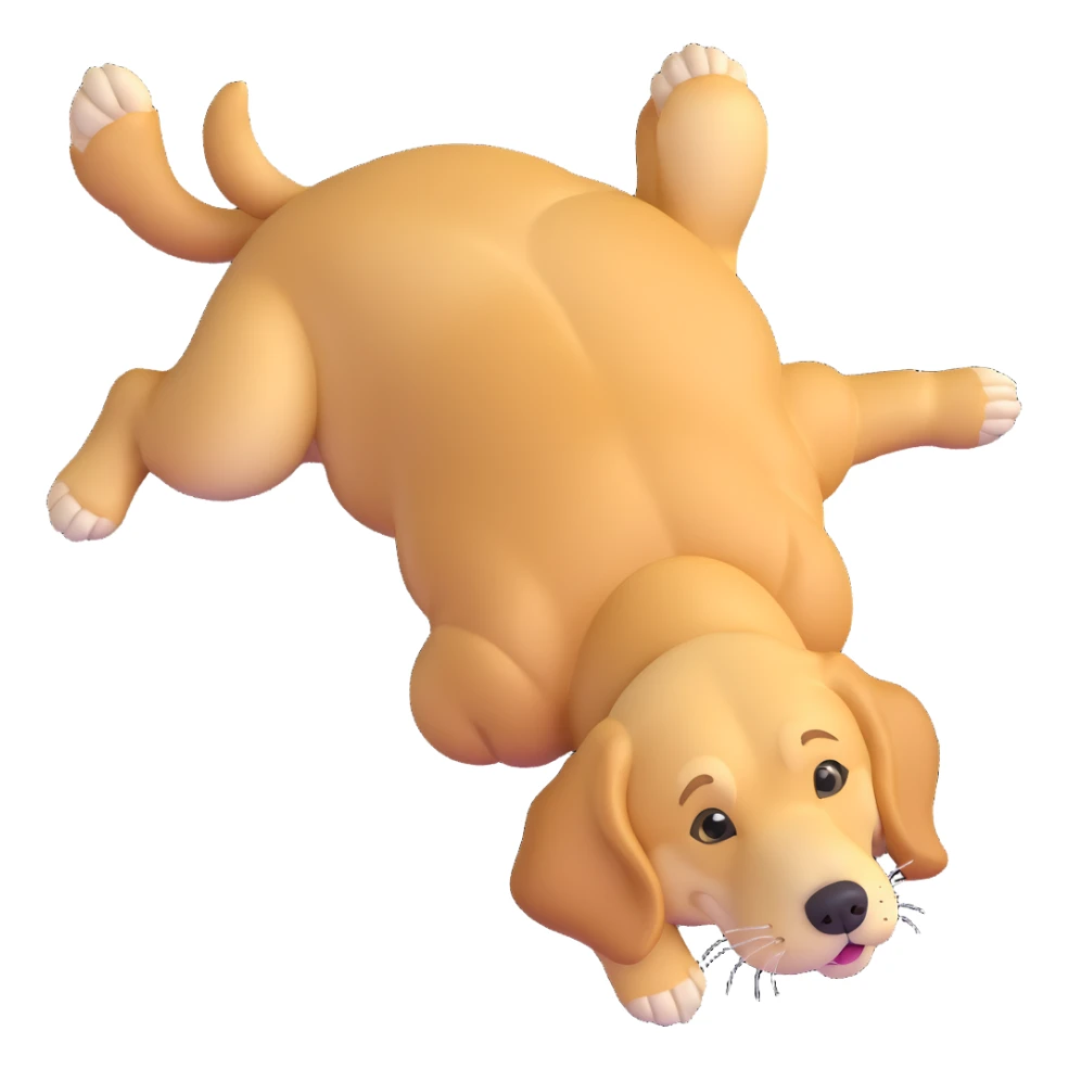 realistic golden retriever laying down, belly up, four legs in the air sticker