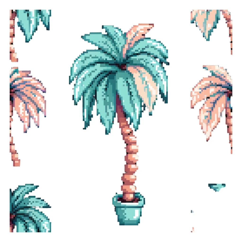 palm tree with pastel teal trunk and pastel peach leaves sticker