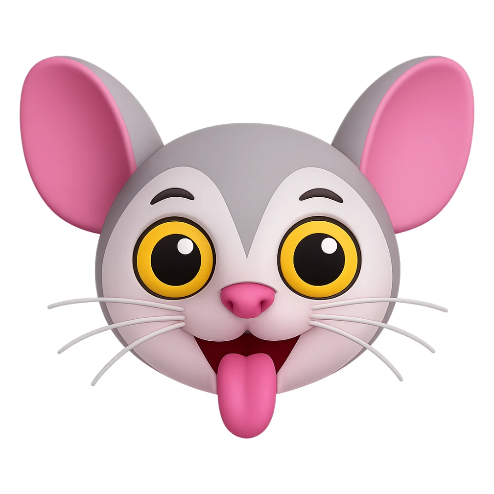 Remove the pink dots (pimples) next to the nose while keeping the open mouth, darker grey outline above the eye, and the same colors. The style is 3D emoji style with a transparent background. Please maintain the 3D emoji look and feel. sticker