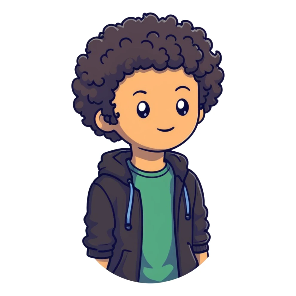 Teen boy with curly hair, casual clothes, friendly expression sticker