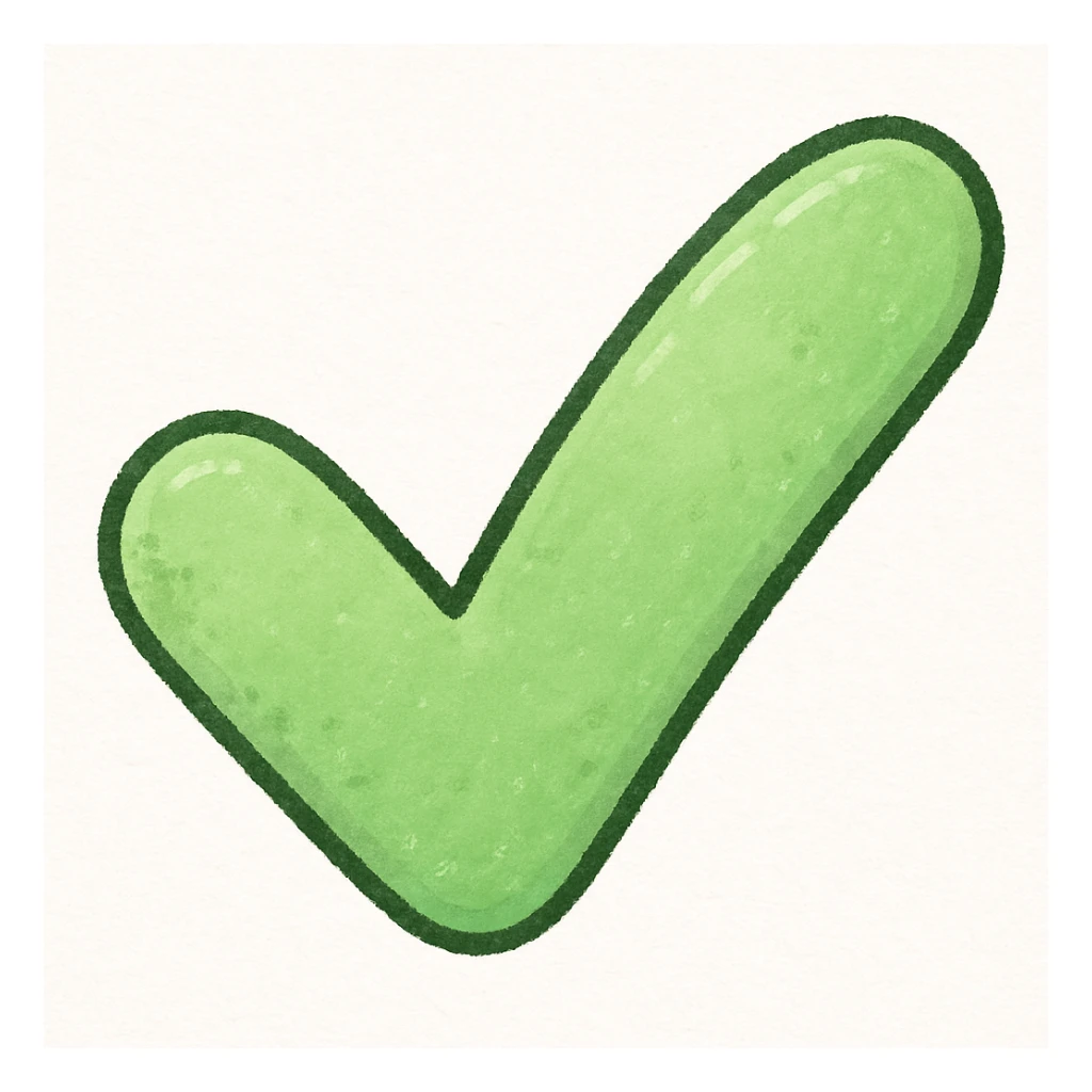 Create a green check mark that means yes, in the same hand-drawn sticker style as the reference image, with a similar outline and texture. sticker