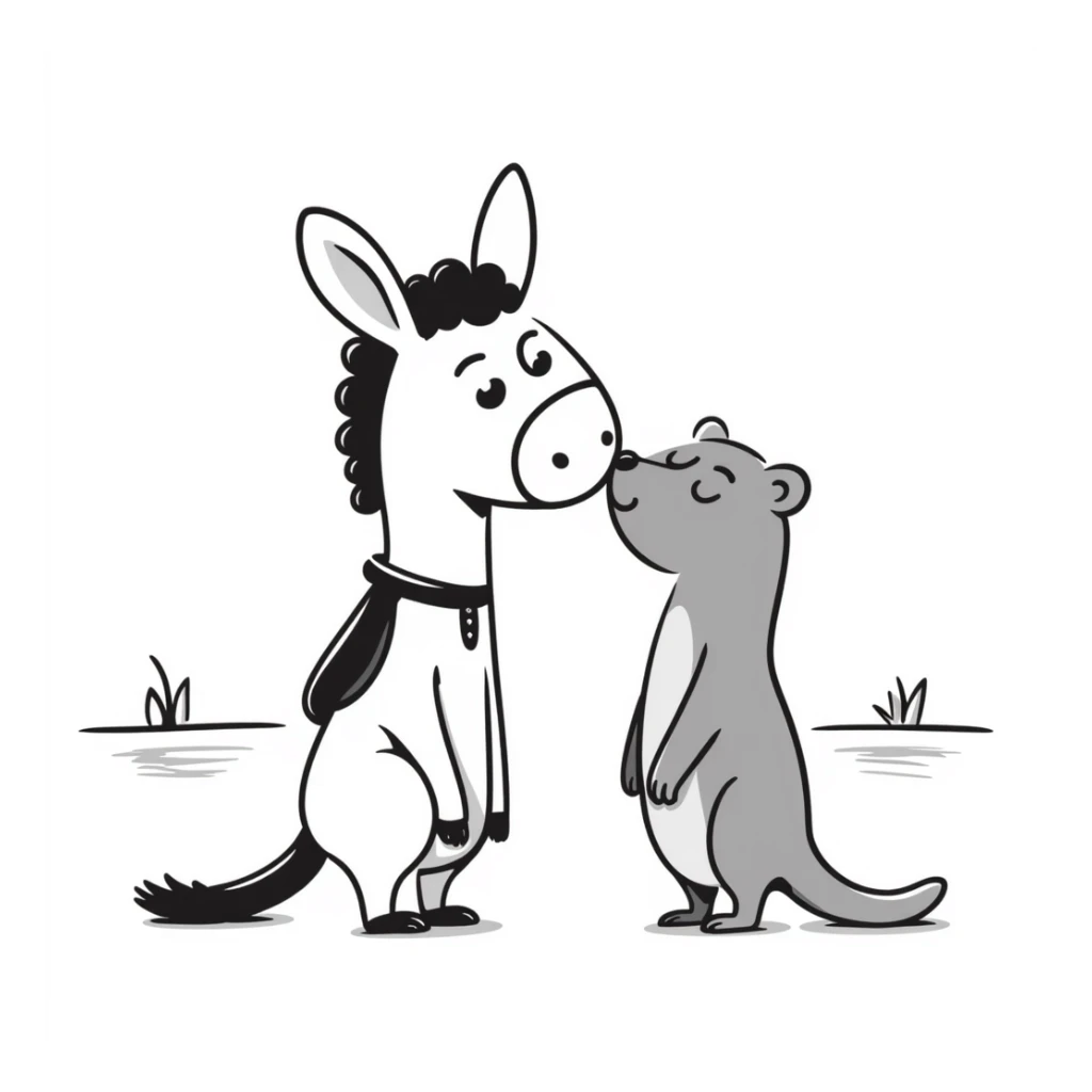 a donkey kissing an otter sticker
