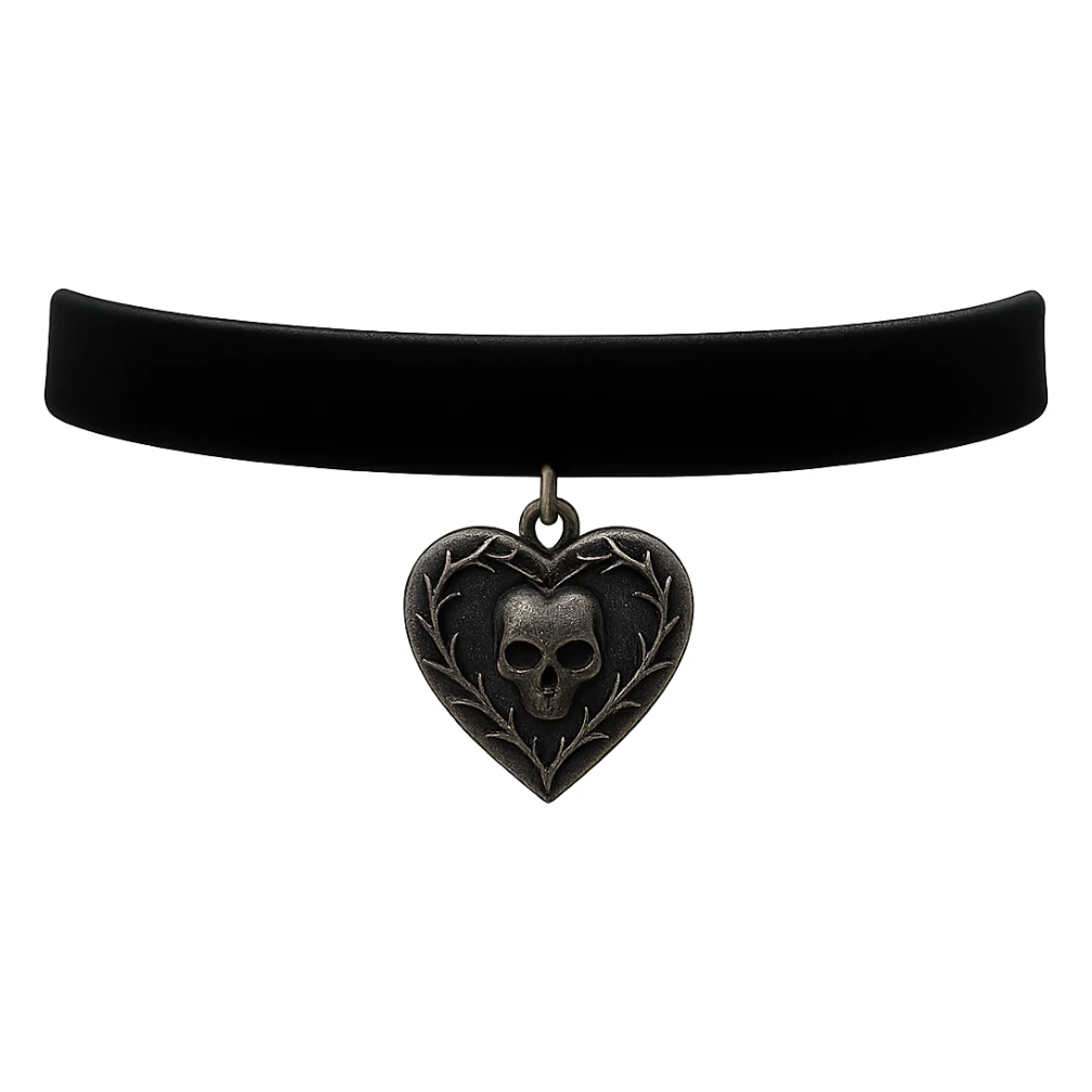 Add a heart-shaped pendant to the black goth choker, keeping the gothic style. Remove the background. sticker