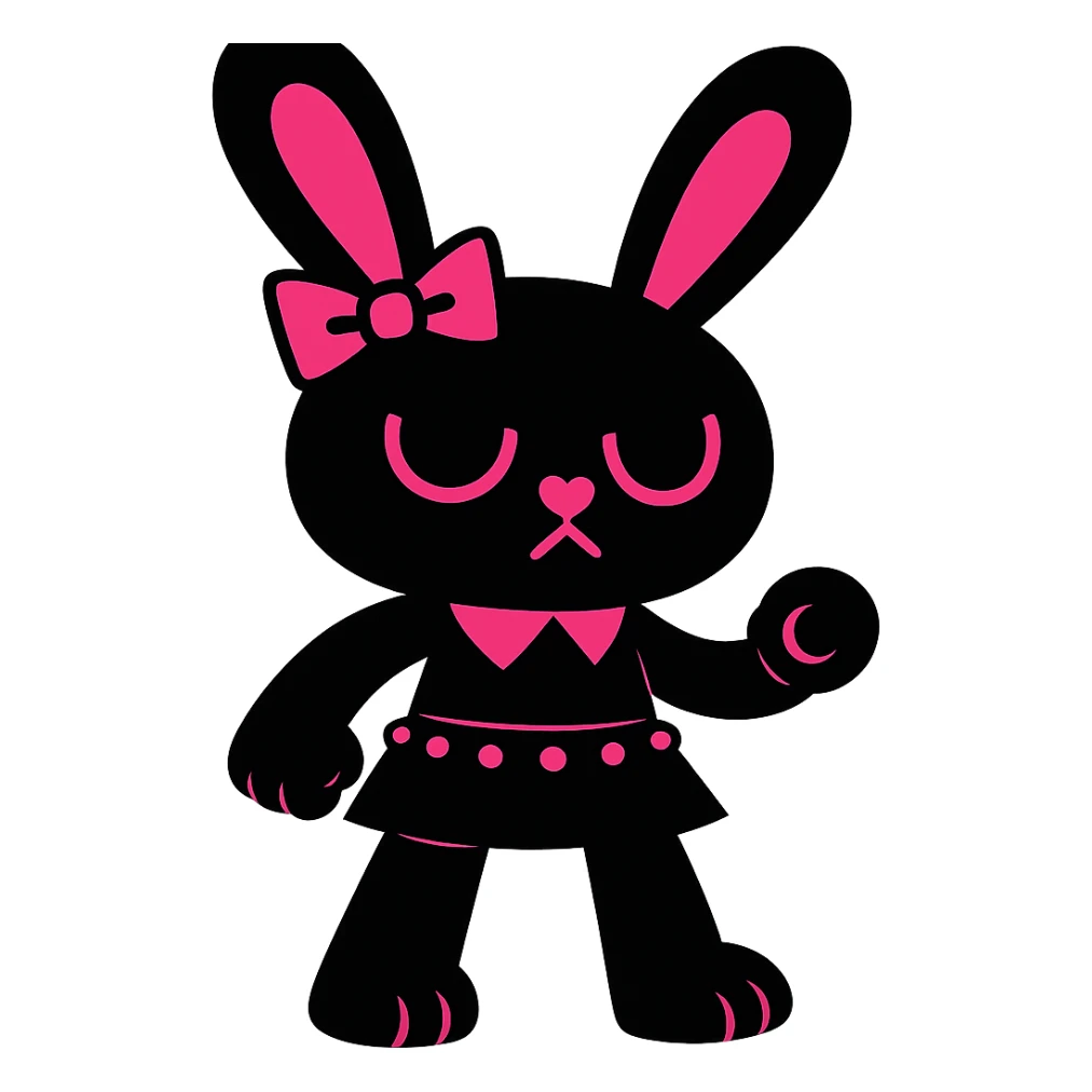 Replace the striped stockings with a studded belt, keep gothic bunny, black and pink colors, vibrant toon style, no background. sticker