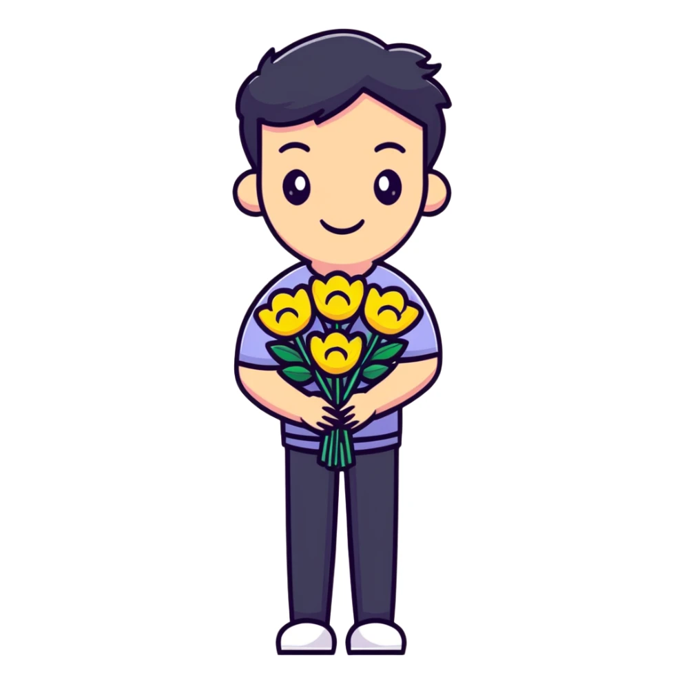 Cute boyfriend holding flowers and smiling sticker