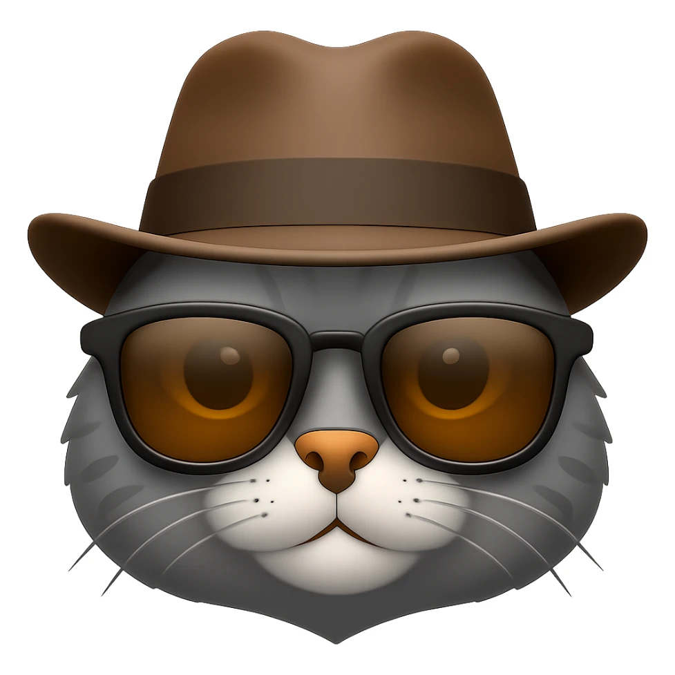A cat wearing sunglasses and a hat, emoji style sticker