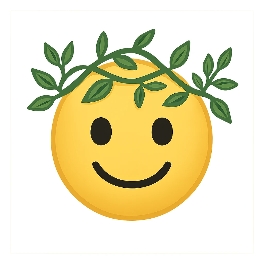 yellow face with vine crown, nature theme, digital illustration sticker