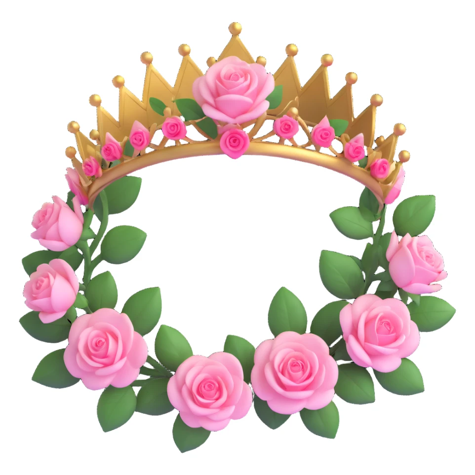 3D gothic rose crown with pink petals, elegant and regal sticker