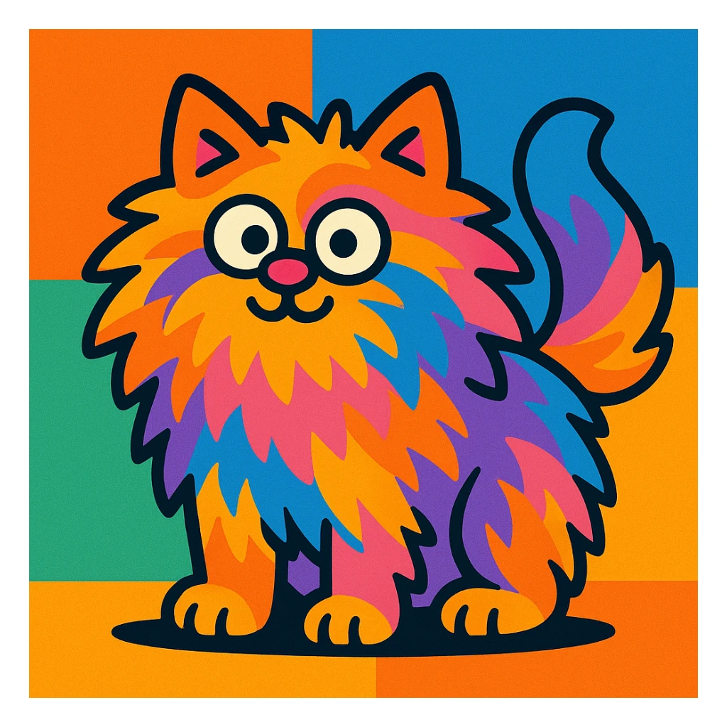 fluffy, vibrant colors, cartoon style sticker