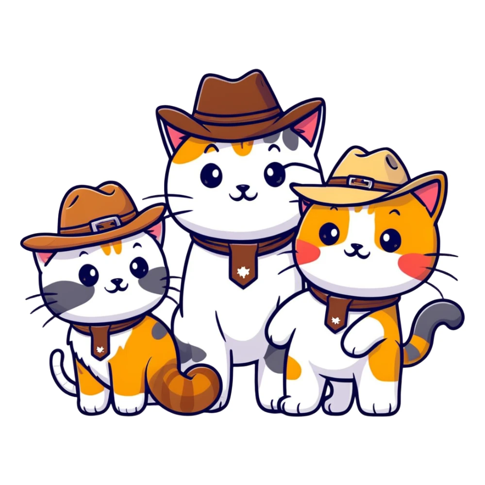 group of cats wearing cowboy hats sticker