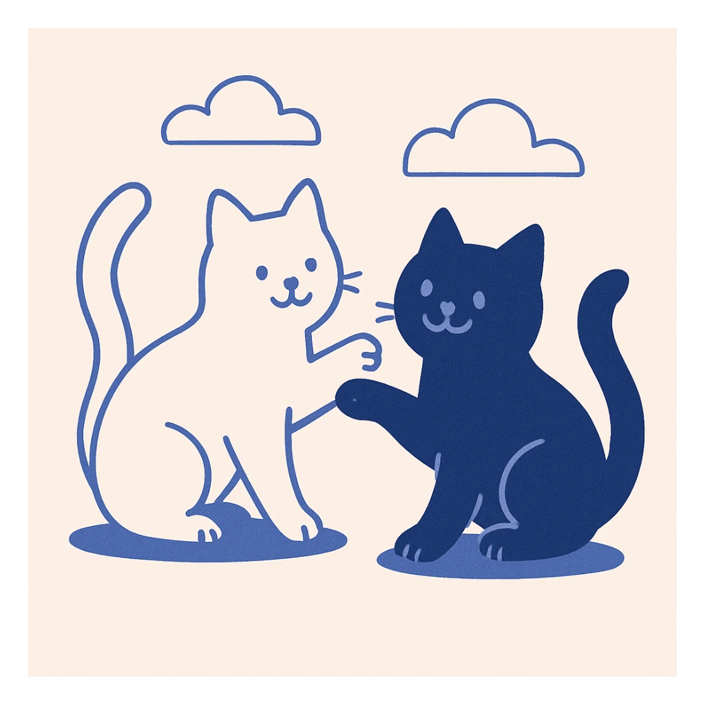 a white cat and a black cat playing together, cheerful mood sticker