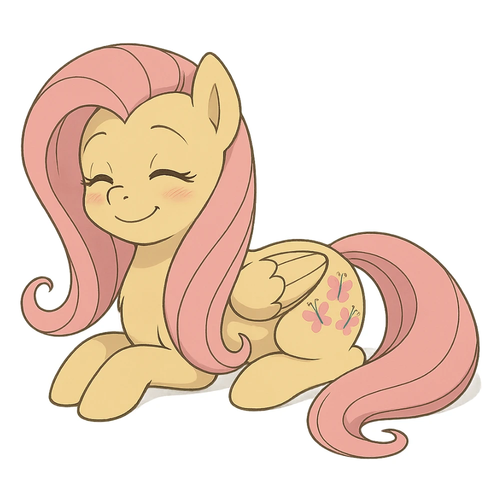 Fluttershy lying down and smiling in Ghibli style sticker