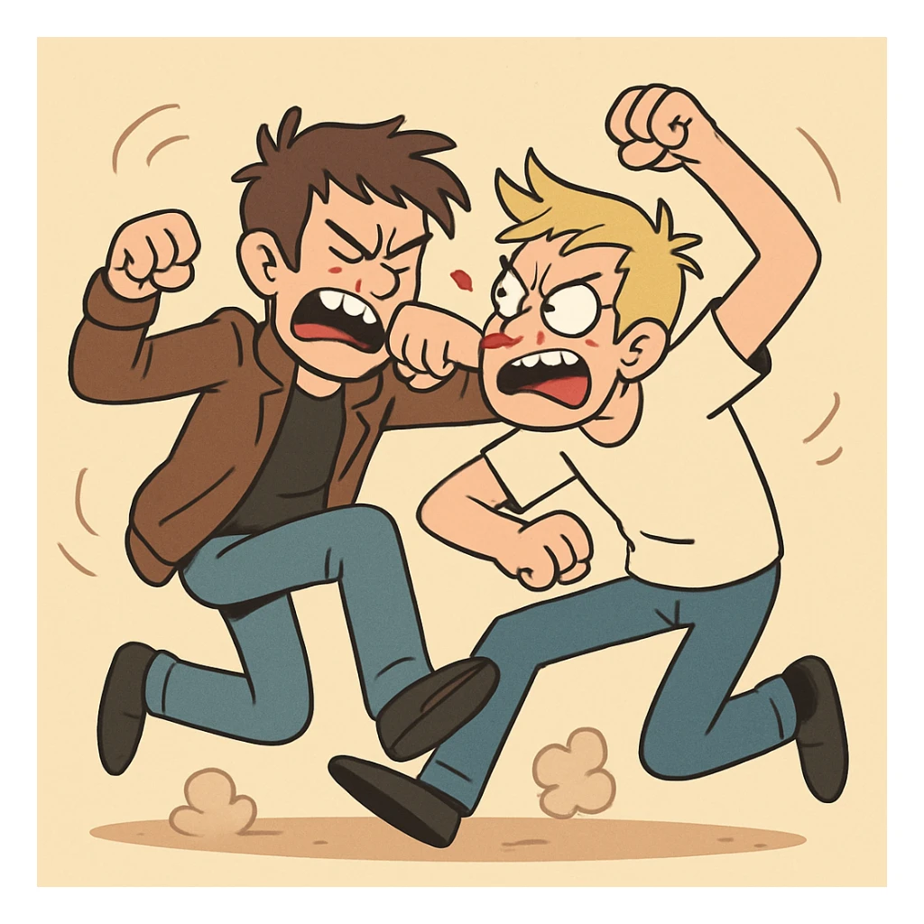 two people brawling, energetic, expressive, cartoon style sticker