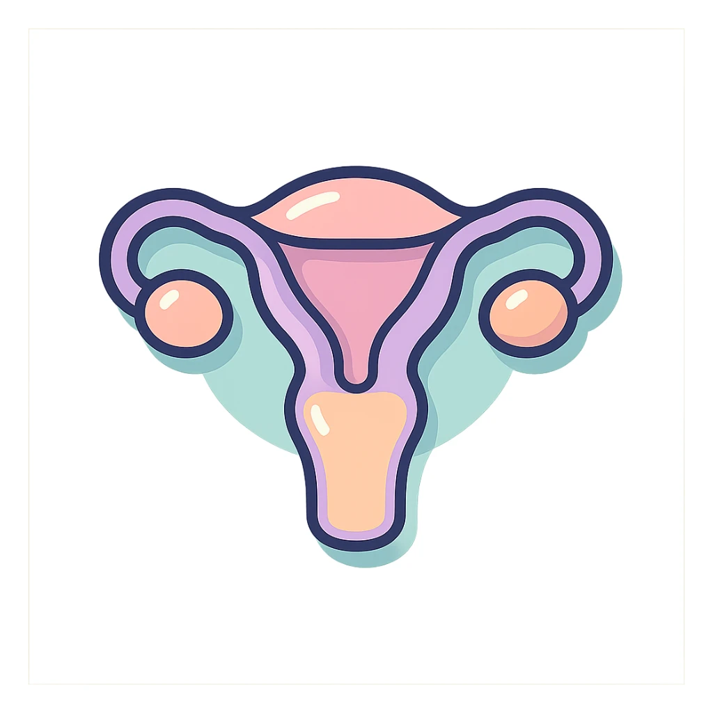 female uterus stylized, icon-color-outlined style, detailed shadows and highlights, thin clean contours, soft rounded shapes, pastel palette #98B5BC, #B5B3C1, #C9A3C9, #E4C0CA, #F7DCD1, #F7C0AA, modern Japanese pop art and sticker aesthetic, soft lighting, transparent background sticker