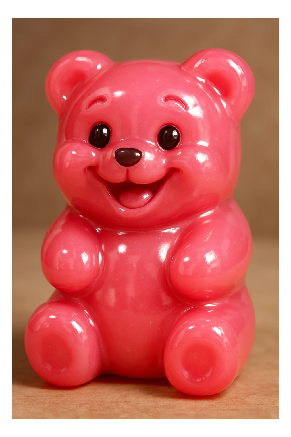 a pink gummy bear, glossy and squishy, with a playful expression sticker